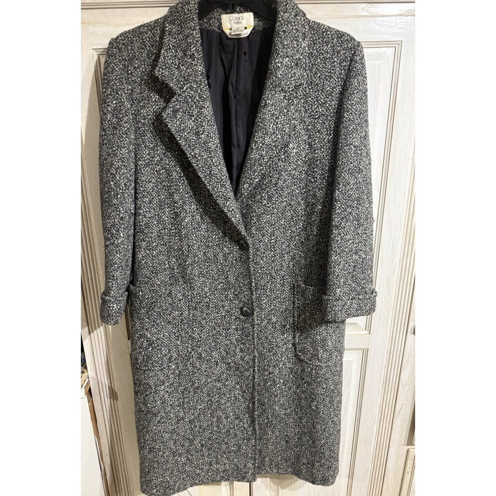 VTG 70s CASSIDY Overcoat Womens Wool Grey Jacket Coat Sz 14P Made In USA *READ*